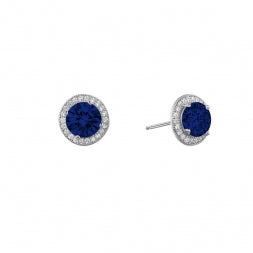 Round Halo Stud Lab-Grown Sapphire Earrings - Lafonn E0052CSP00