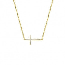 Small Gold Tone Sideways Cross Necklace - Lafonn N2001CLG18