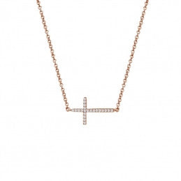 Small Rose Tone Sideways Cross Necklace - Lafonn N2001CLR18