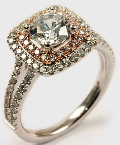 18K White & Rose Gold Double Halo Diamond Engagement Ring - Diadori