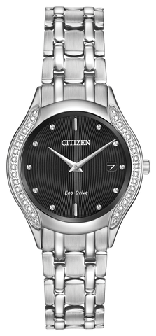 GA1060-57E Eco-Drive Black Dial Diamond Stainless Steel Ladies Watch