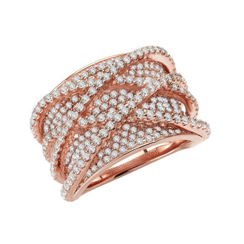 Pave Glam Multiple Crossing Rose Tone Ring - Lafonn 7R007CLR