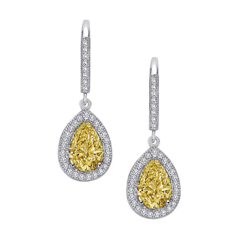 Pear Yellow Center Halo Drop Earrings - Lafonn E0074CAP00